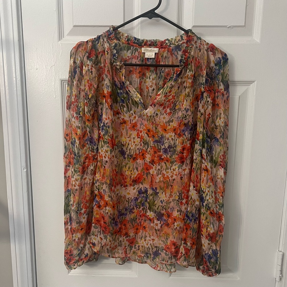 Shoshanna Long Sleeve Floral Blouse Multicolor Red Pink Blue Green Size Medium - Picture 1 of 8